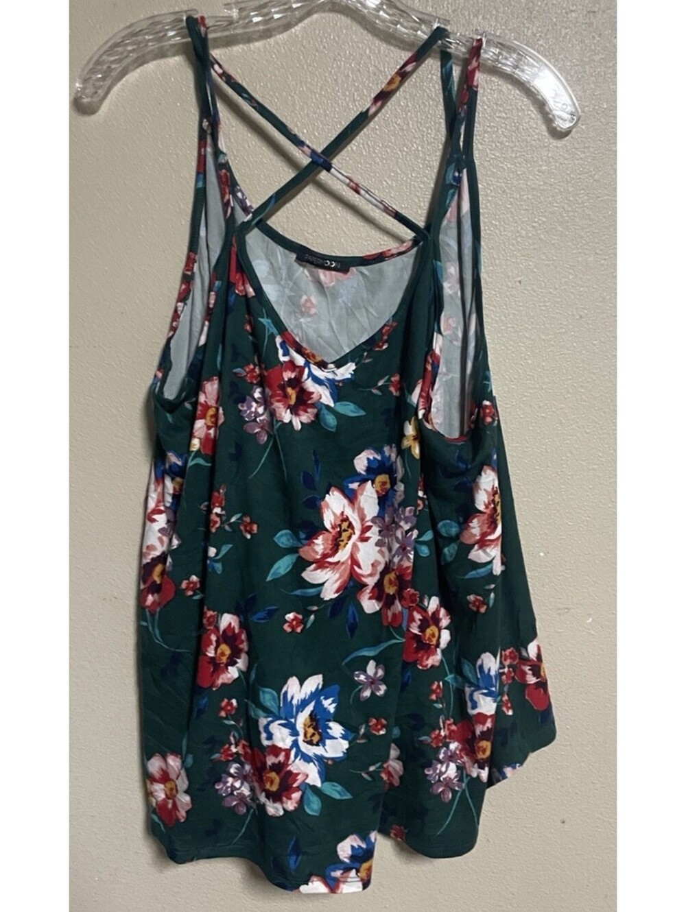 Plus Size Tank Green Floral Spaghetti Strap 2x Papermoon